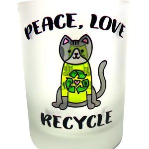 Frosted Old Fashion Glass PEACE, LOVE, RECYCLE ♻ Cat Barware Tumbler by Culver.